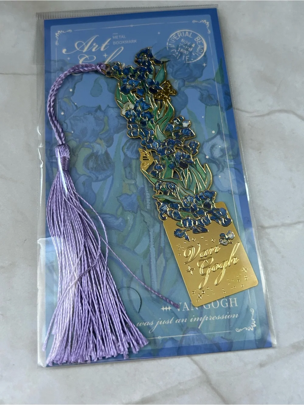 Van Gogh Gold Floral Metal Bookmark with Purple Tassel